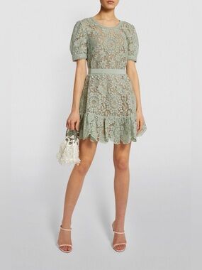 NWT- Self-Portrait Pistachio Guipure Lace Mini Dress